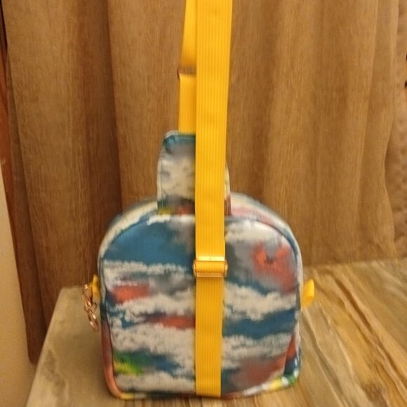New Rainbow Clouds print Mini Backpack Sling Bag Pink Blue Green Zippered tote - Picture 4 of 8